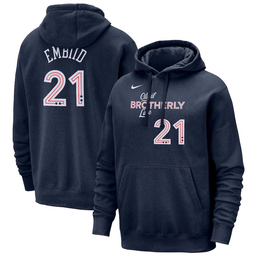 Men Philadelphia 76ers #21 Embiid Blue Nike Season city version Sweatshirts 23-24 NBA Jersey->philadelphia 76ers->NBA Jersey